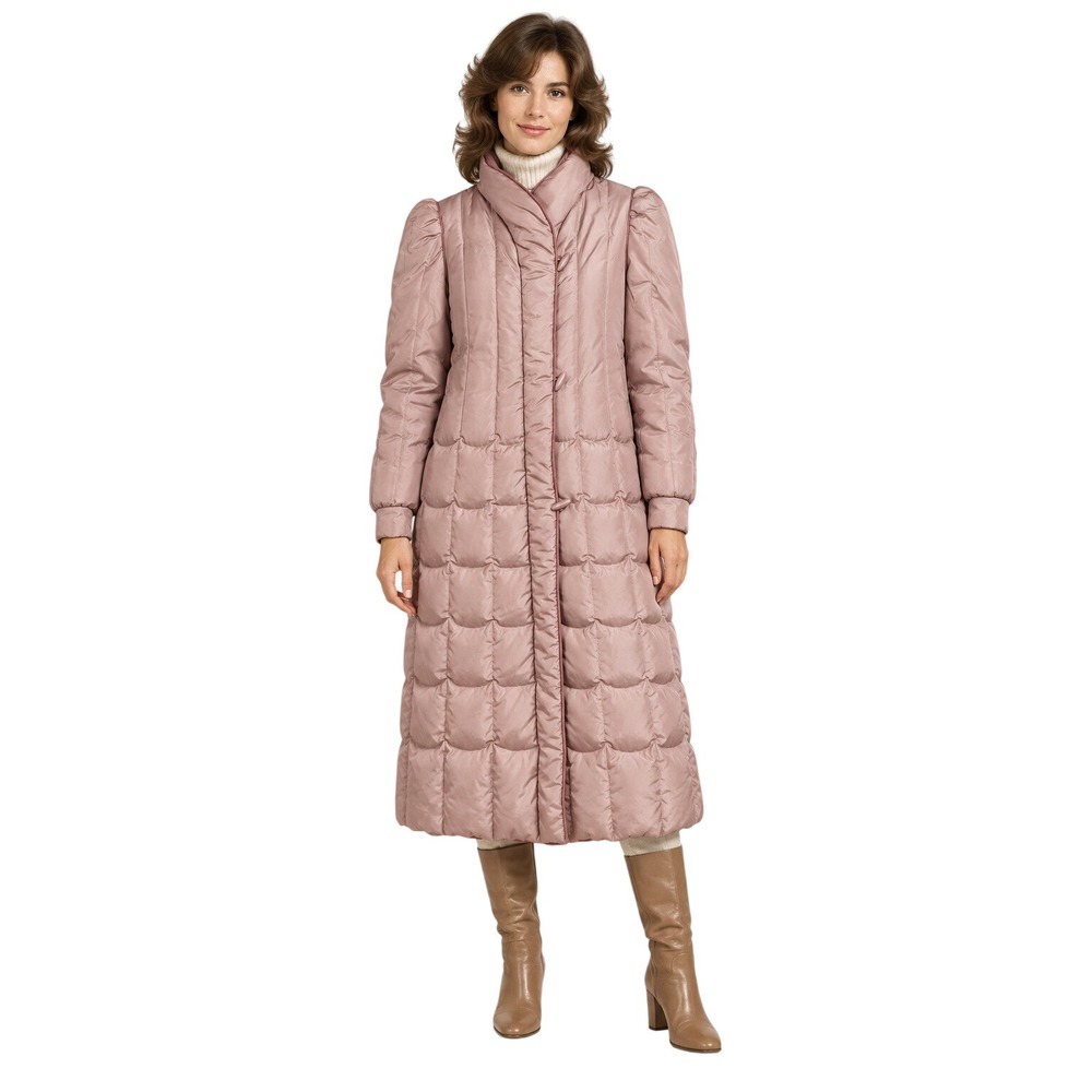 Water's Edge Duck Down Maxi Coat High Collar Mauve Pink S Quilted Vintage